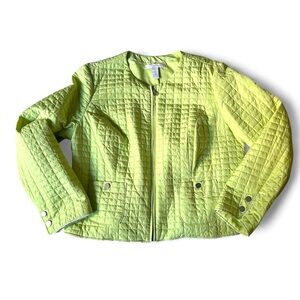 Chico's Lime Green Quilted Bomber Jacket